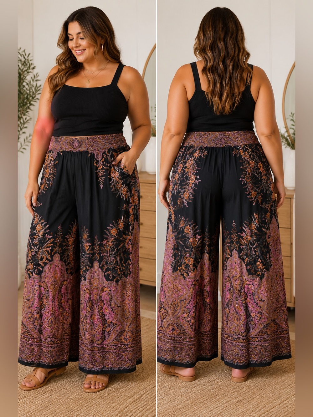 Kobi Halperin Boho Paisley Wide Leg Pants Flowy Viscose Resort Size XL